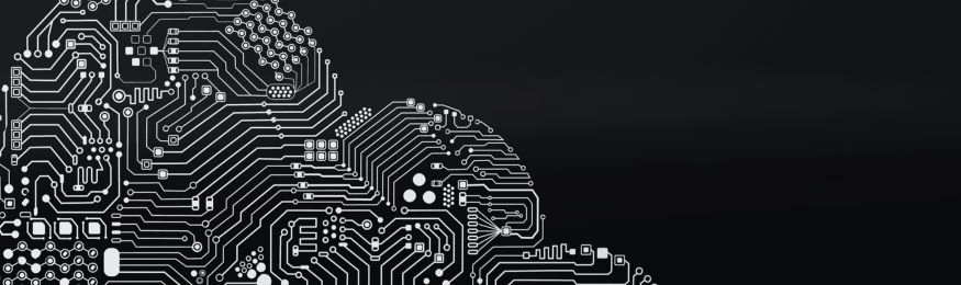 A cloud shape drawn as printed-circuit traces on a dark background