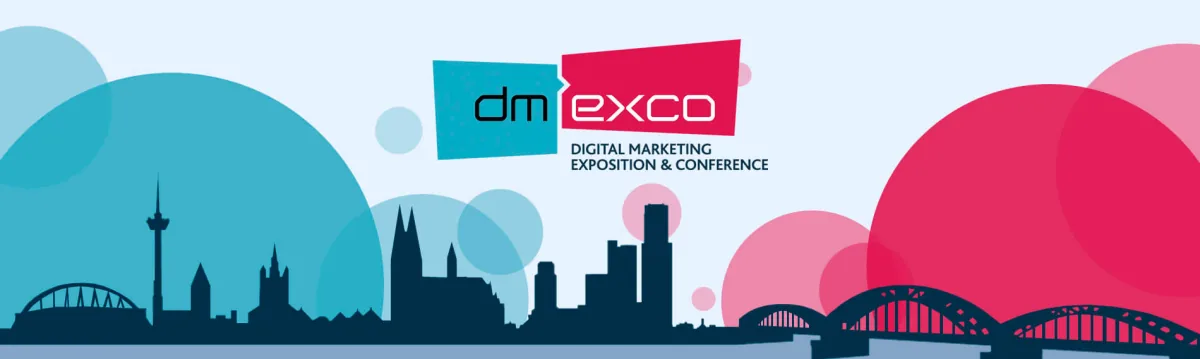 dmexco Digital Marketing Exposition & Conference logo above an illustrated Cologne skyline with cathedral and bridge