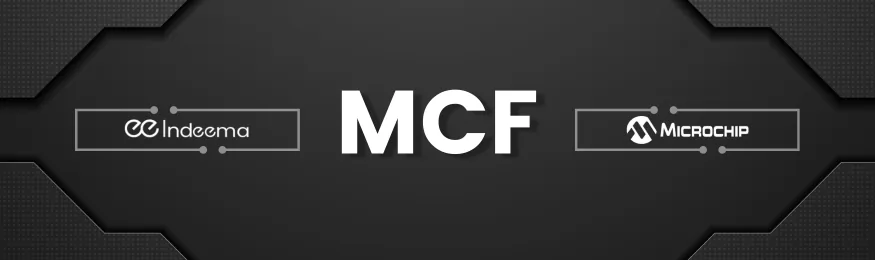 MCF in large letters between the Indeema and Microchip logos on a dark background