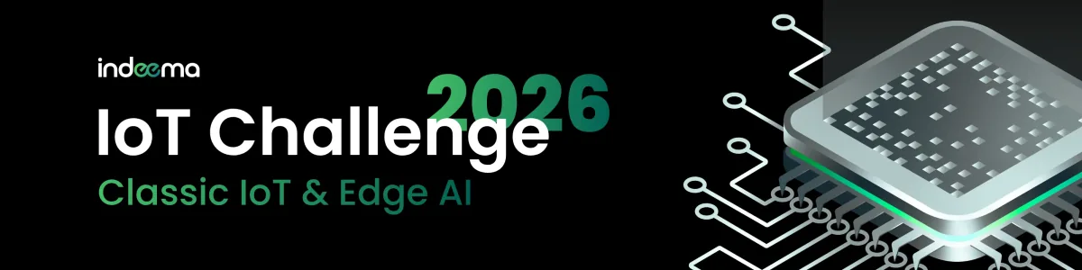 Indeema IoT Challenge 2026 banner, Classic IoT & Edge AI, with an illustrated microchip and circuit traces