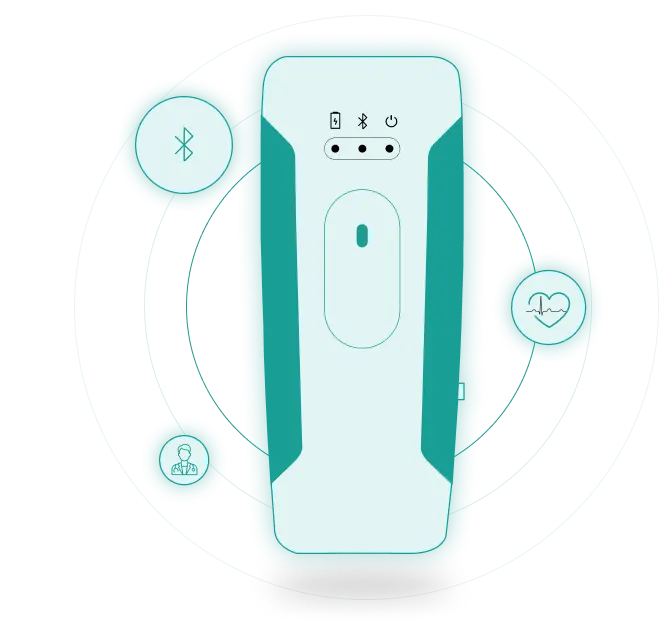 Sensocor heart-signal sensor unit with its Bluetooth connection indicated
