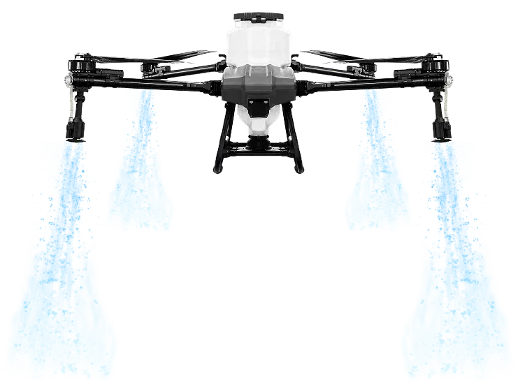 Agricultural spraying drone in flight, the client's product that the data-link firmware was prototyped for