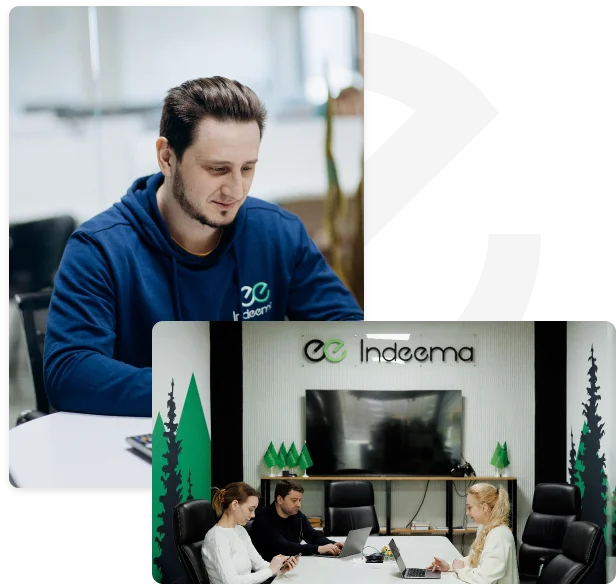 Indeema IoT consulting team collaborating in the office